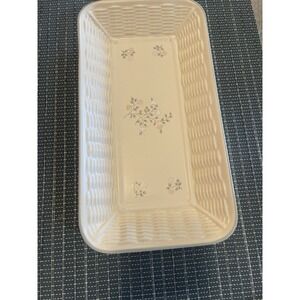 Pfaltzgraff U.S.A. Basket Weave Pink Flowers‎ Rectangle Serving or Bread Dish